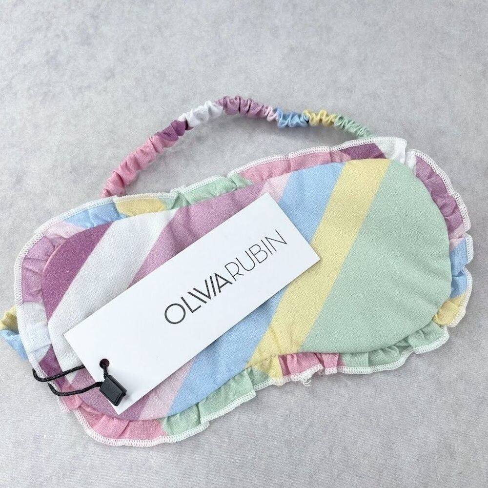 Olivia Rubin Eye Mask Pastel Striped Cotton Sleep Mask Ruffle Padded Eyewear NEW